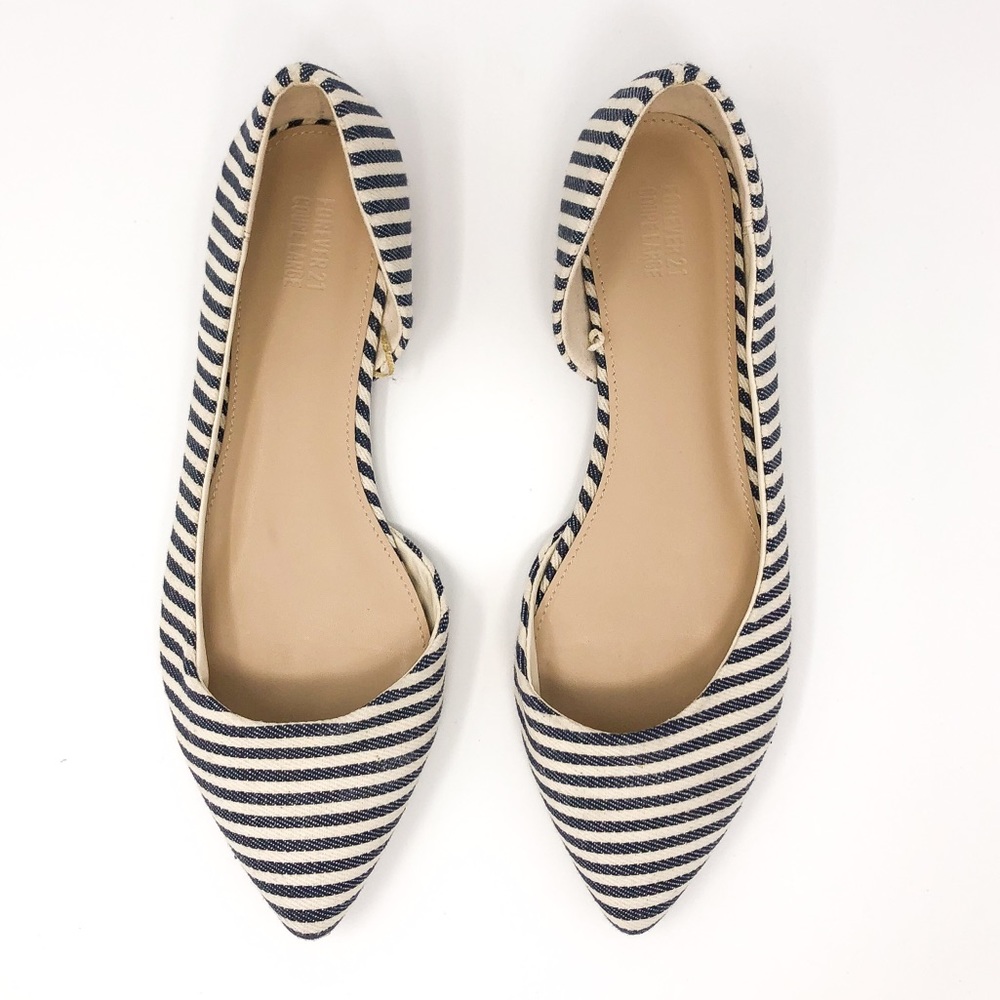 Blue Striped Pointed Toe Flats | Summer Shoes